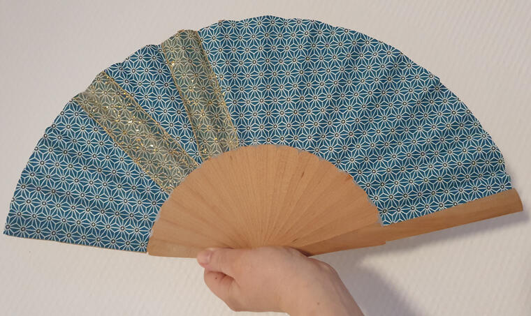 Éventail Japonais - Bleu / vert - asanoha